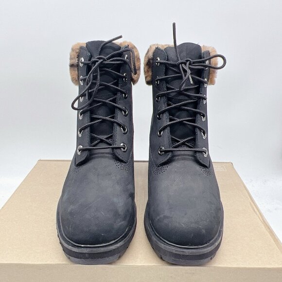 Timberland Kinsley 6-Inch Waterproof Black/Faux Fur Boot Lace Up Platform US 9.5 - Picture 5 of 12